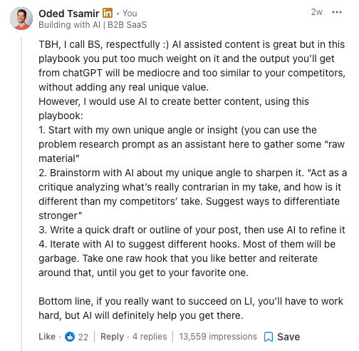 Comment with 13,559 impressions