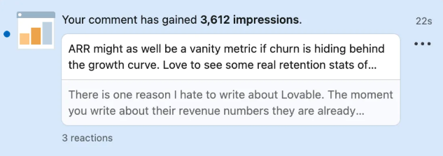 Comment with 3,612 impressions