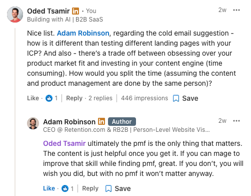 Adam Robinson replied to comment with 446 impressions