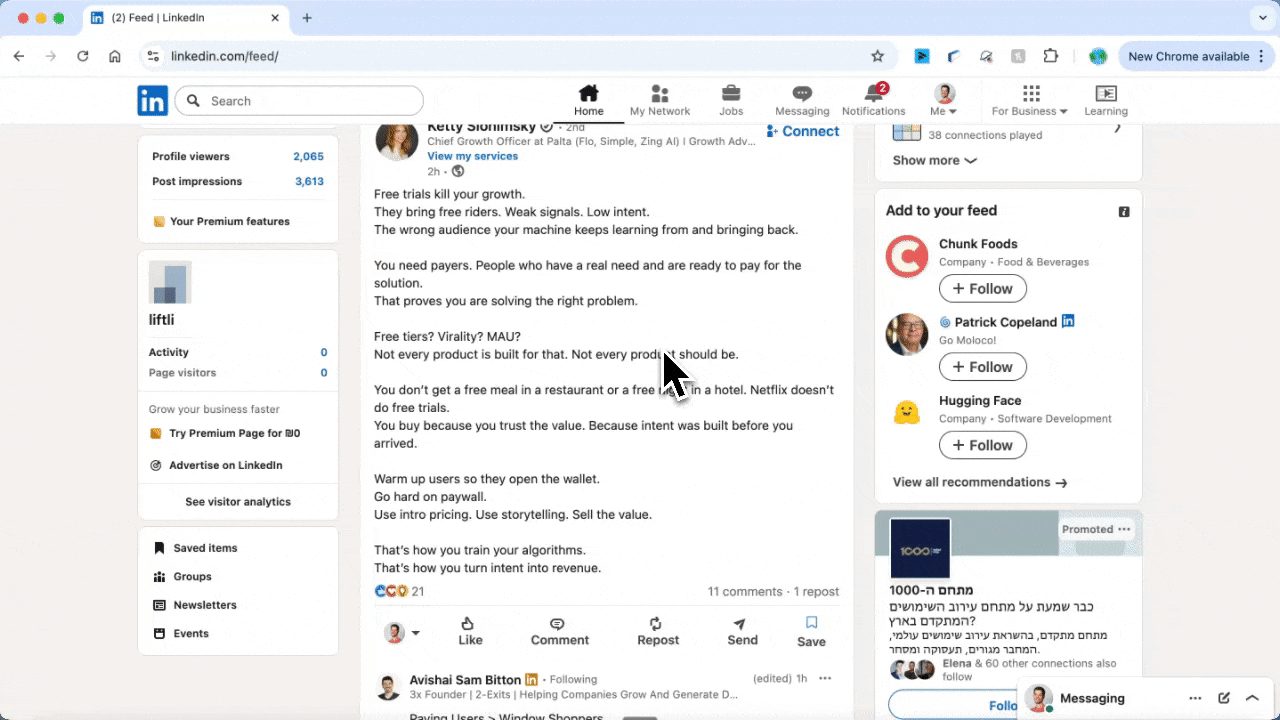 Liftli interface showing how to find and select high-value posts