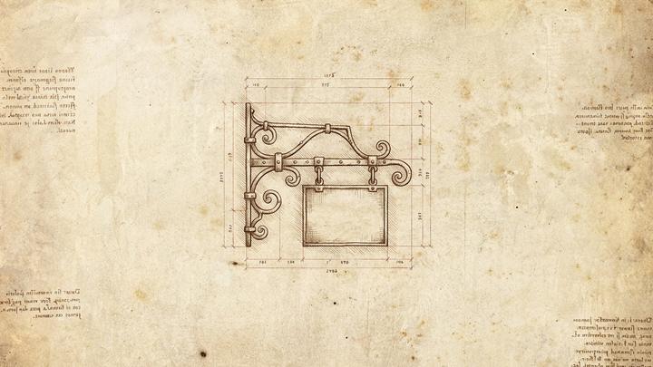 Da Vinci-style workshop plate illustrating: LinkedIn headline examples: 30 lines that turn a profile visit into a follow