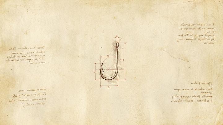 Da Vinci-style workshop plate illustrating: LinkedIn hook examples, and the one principle behind every hook that works