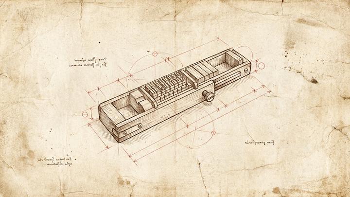 Da Vinci-style workshop plate illustrating: LinkedIn post format: build every post like a small machine